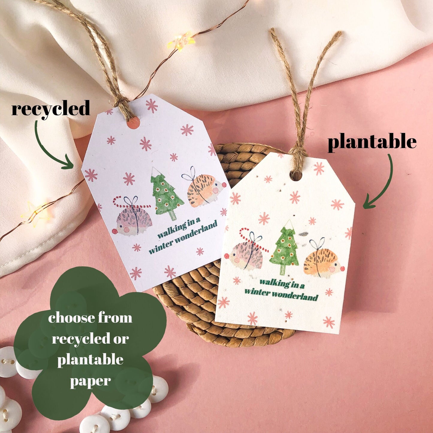Winter Animals Gift Tags | Pack of 6 Plantable, Recycled Christmas Gift Tags