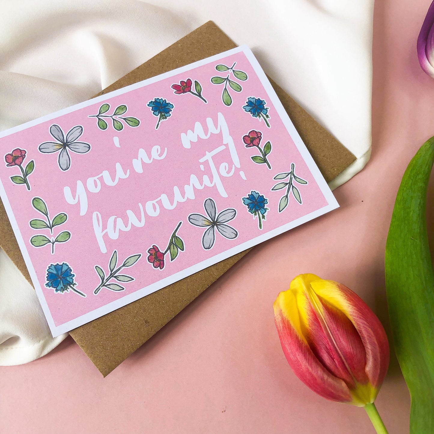 You're My Favourite Floral Valentines Card Galentines, Card for Female Friend, Sister - Eco Friendly Watercolour Card Set