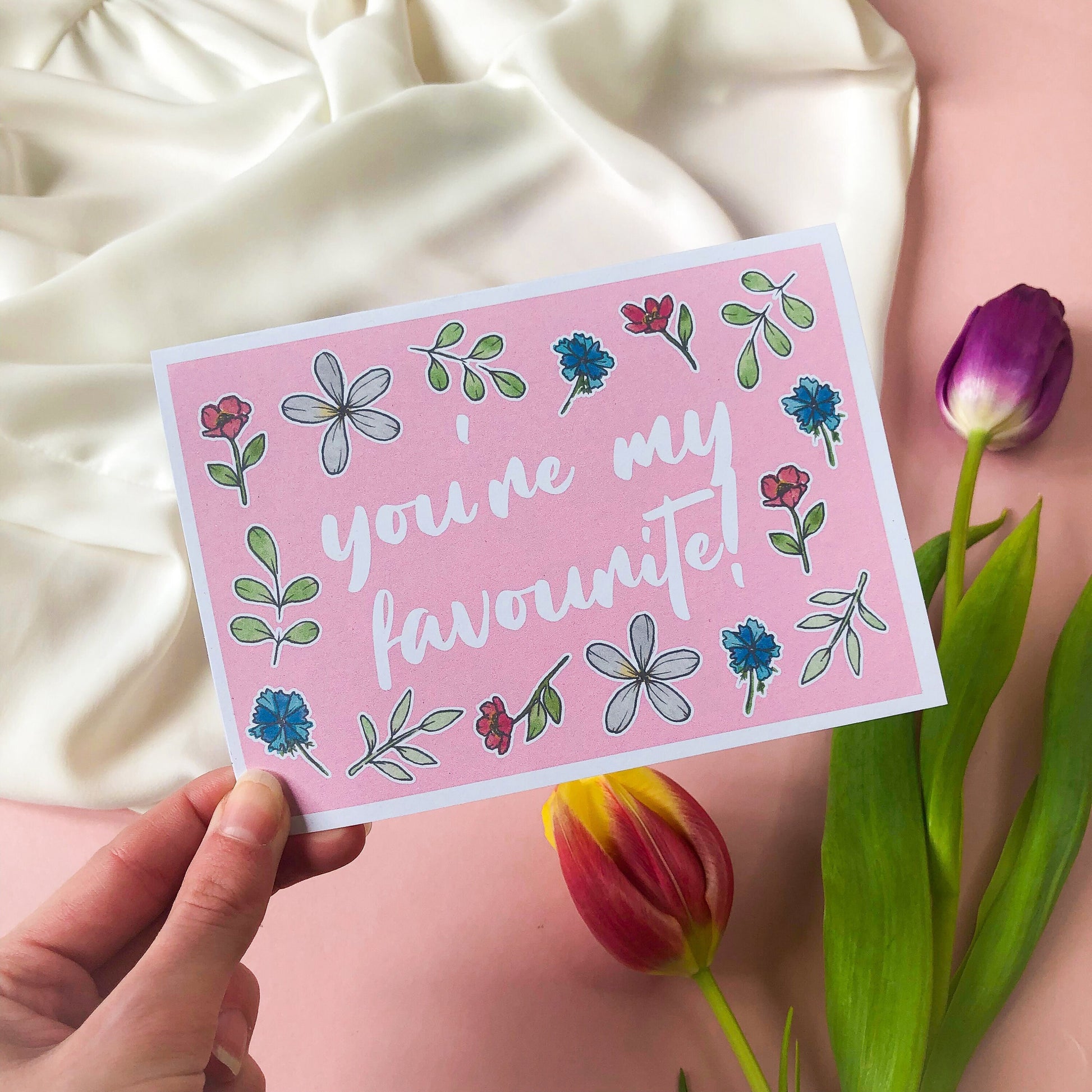 You're My Favourite Floral Valentines Card Galentines, Card for Female Friend, Sister - Eco Friendly Watercolour Card Set