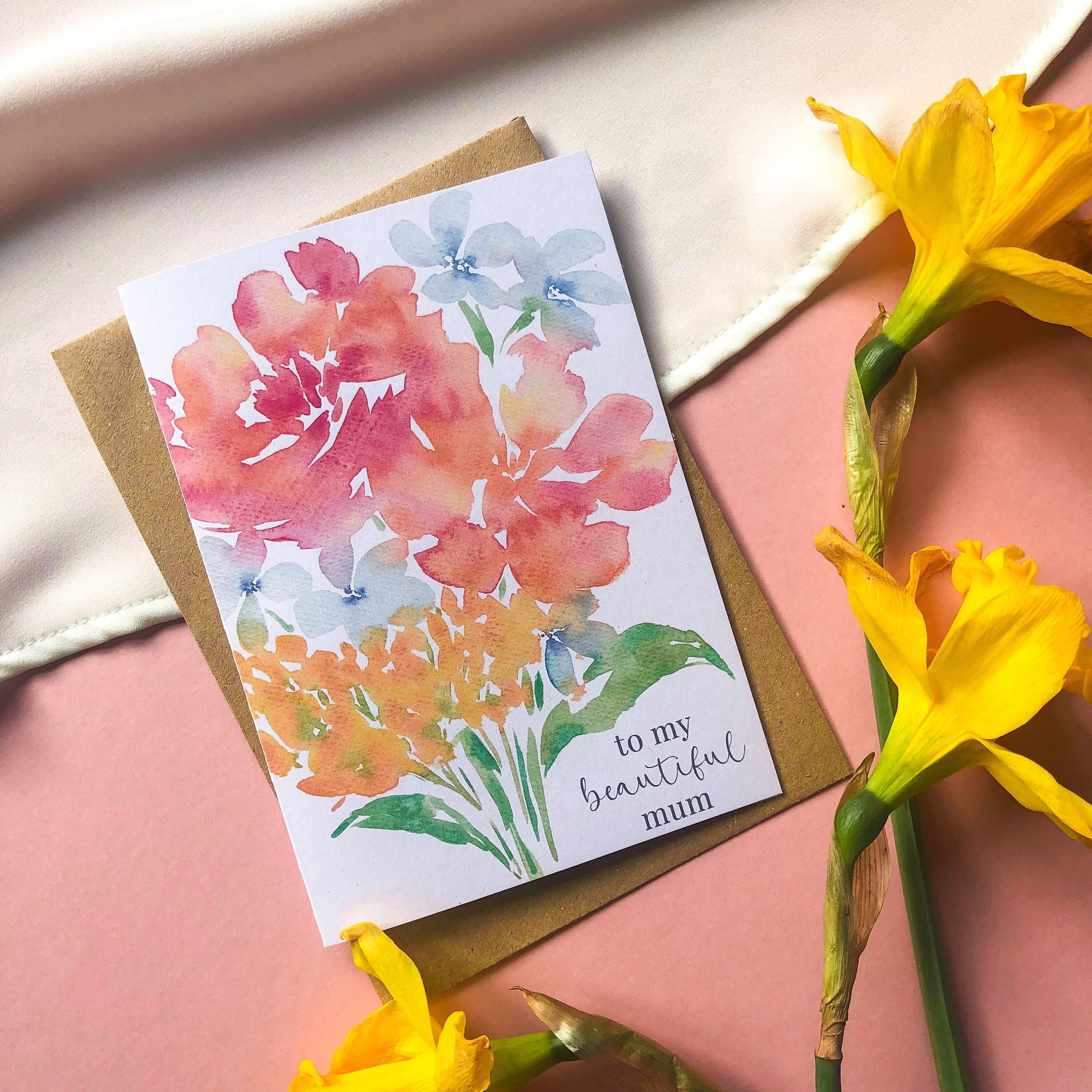 To My Beautiful Mum Mother's Day Card A6 Botanical Birthday Card for Mum, Mother - Colourful Watercolour Flowers Bouquet Cards Eco Friendly