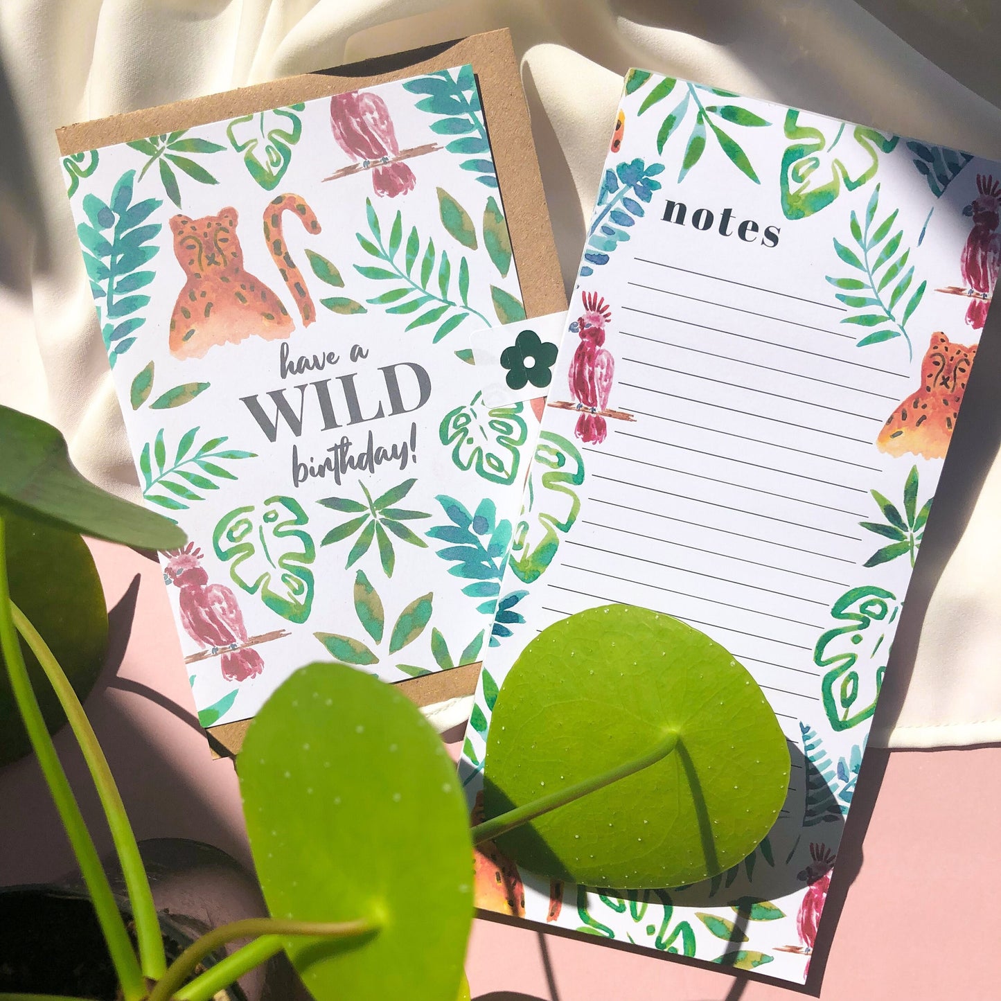 ATropical Stationery Birthday Gift Set: Have a WILD Birthday, Jungle Illustration Notepad To Do List Memo Pad, 50 Pages - Animal Lover Gift