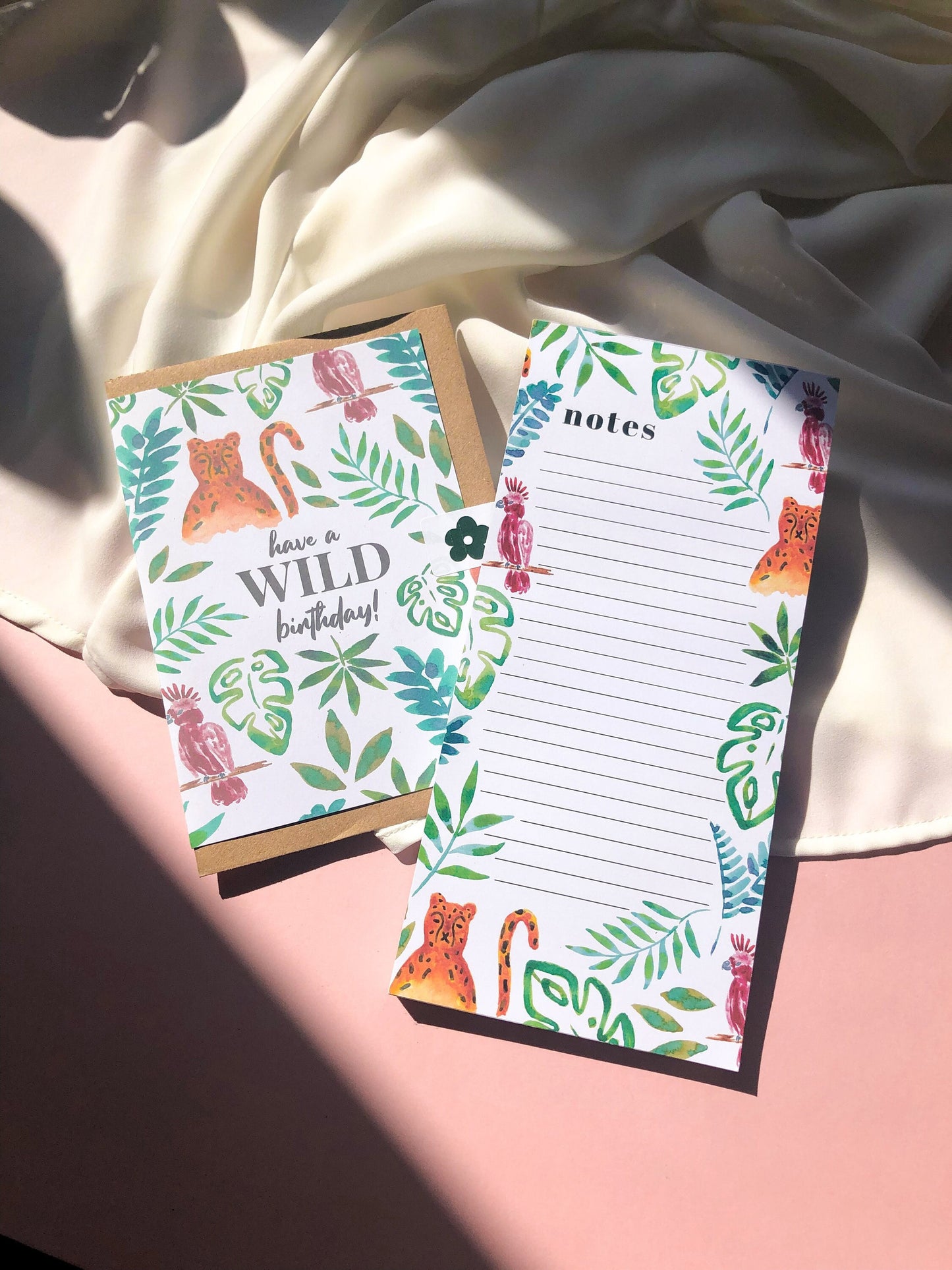 ATropical Stationery Birthday Gift Set: Have a WILD Birthday, Jungle Illustration Notepad To Do List Memo Pad, 50 Pages - Animal Lover Gift