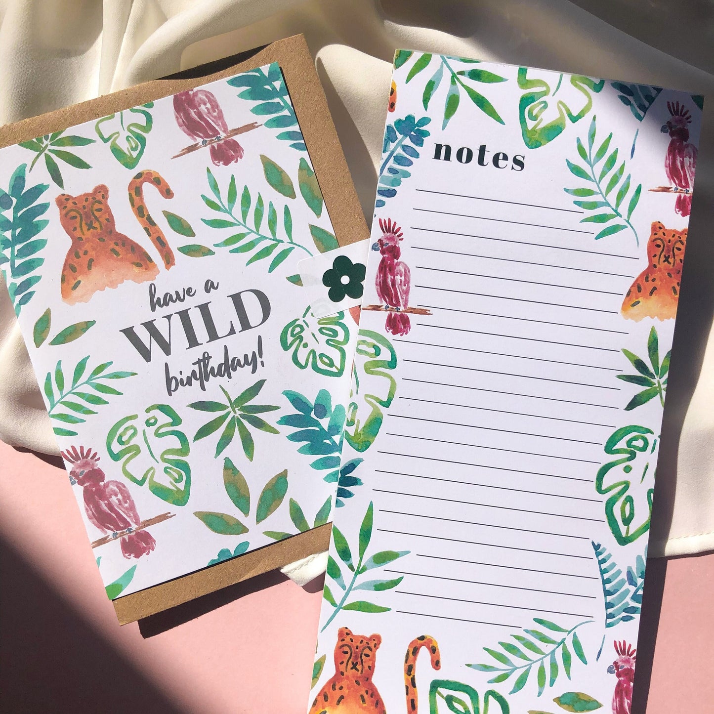 ATropical Stationery Birthday Gift Set: Have a WILD Birthday, Jungle Illustration Notepad To Do List Memo Pad, 50 Pages - Animal Lover Gift