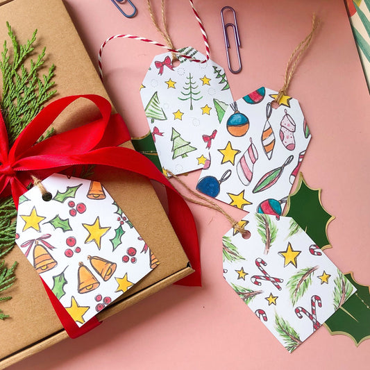 Festive Patterns Pack of 4, 8 Christmas Gift Tags